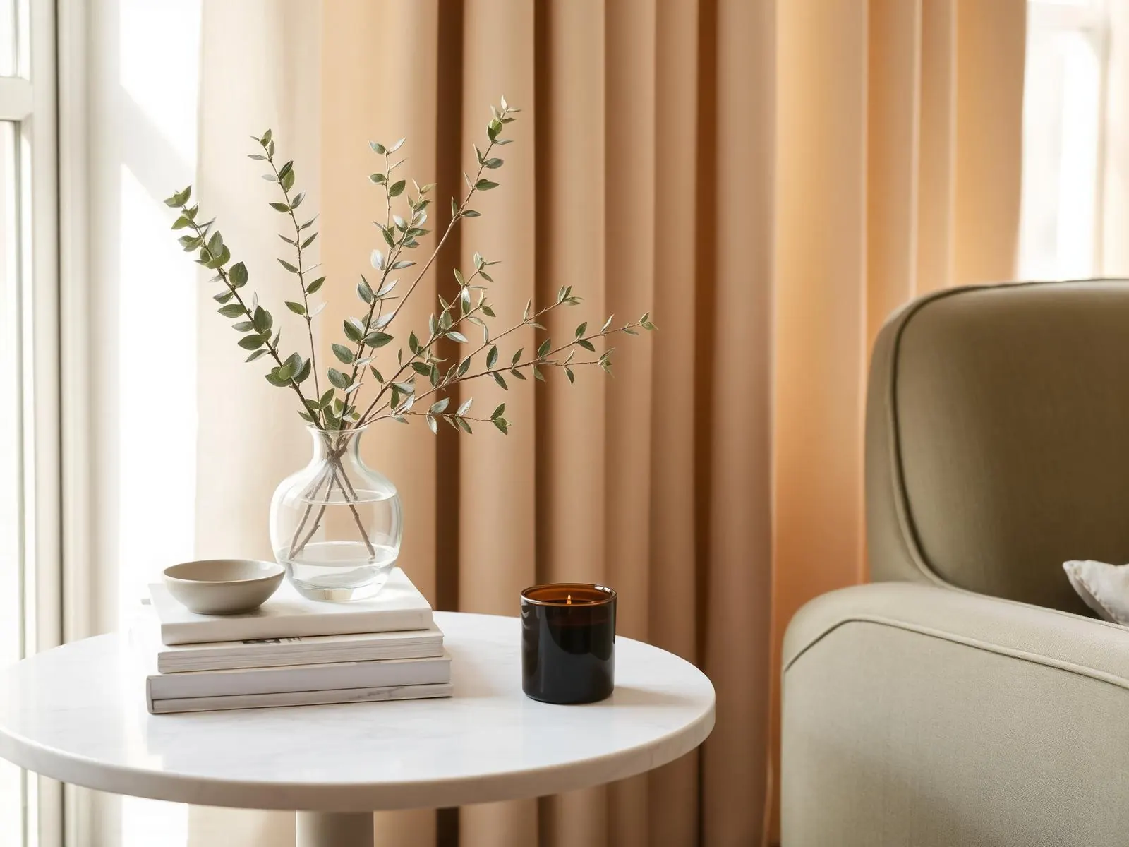 Serene therapy space with plants and warm natural light